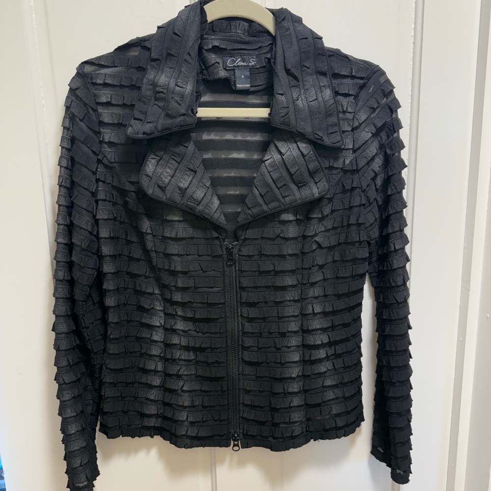 Black Textured Blazer with Ribbed Design